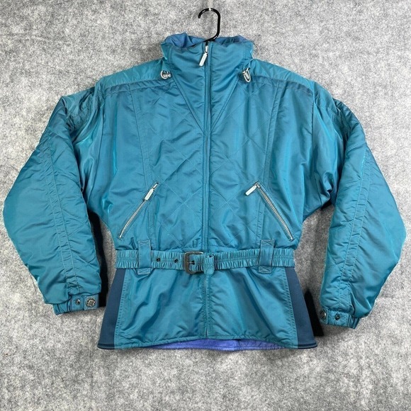 Vintage Roffe Ski Jacket Belted Athena Size 10 Ladies Made in USA Teal - Picture 1 of 11